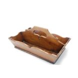 English 18th Century Fruit Wood Cutlery Tray, Pierced Carrying Handle, Shaped Sides