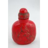 Chinese Carved Resin Scent Bottle, Cinnabar, Signed