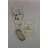 Glass Strate Bier Two Litre Boot Together With a Waterford Glass Draught Guinness Tankard