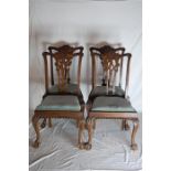 Four Early Reproduction Chippendale Style Mahogany Dining Chairs With Inset Seats