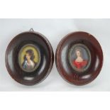 Two 19th / 20th C. Miniature Hand Painted Portraits of Ladies Signed HiL