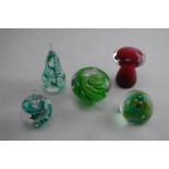 Five Hand Blown Glass Paperweights Including Caithness