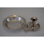 18th / 19th C. Hand Beaten Silver Metal BowlTogether With a Hand Beaten Chamber Stick