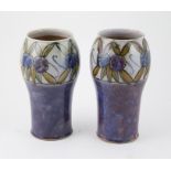 Pair Doulton Stoneware Vases inverted baluster bodies painted with Art Nouveau floral frieze,