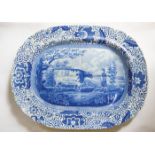 Early Victorian Staffordshire Large Ashet shaped rectangular with moulded gravy well, in the