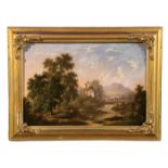 Pair of Oils by Late C18th European Artist of romantic grand tour picturesque landscapes, 21 x 31.