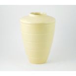 Wedgwood Keith Murray Shouldered Tapered Vase horizontal ribbed, matt straw glaze, printed marks,