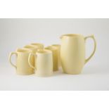 Wedgwood Keith Murray Lemonade Set jug with six mugs, matt straw glaze, printed marks