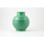 Wedgwood Keith Murray Spherical Vase horizontal ribbed, matt green glaze, printed marks, 23cm