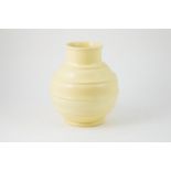 Wedgwood Keith Murray Spherical Vase horizontal ribbed, matt straw glaze, printed marks, 21cm