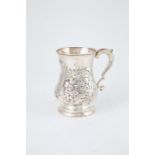 Rare Geo II S/S Newcastle Tankard baluster shape, cartouche with engraved crest and embossed