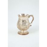 Geo III S/S Half Pint Tankard baluster shape with embossed floral, scroll and cartouche decoration