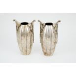 Pair of Christofle Two Handled S/Plate Vases ovoid lobed design with raised scroll handles 22.5cm