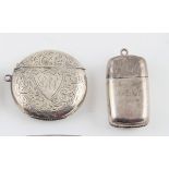 S/S Engraved Circular Vesta Case together with other (2)