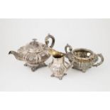 Early Victorian S/S 3pce Teaset squat circular shape, decorated with panels of florals and