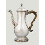 Geo III S/S Coffee Pot baluster shape, the domed lid with spiral cone shaped finial, acanthus