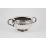 Heavy European Silver Bowl two handled stemmed circular form, rope twist scroll handles, acanthus