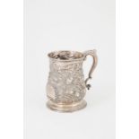 Geo II S/S Half Pint Tankard baluster shape with acanthus top scroll handle, the whole repousse