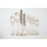 Early Victorian 47pce Suite Of Cutlery fiddle, shell and thread pattern, comprising, eleven