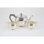 Geo VI S/S 3pce Teaset plain oval shape with engraved initial M, Sheffield, 1942, makers, William