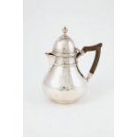 Edw VII S/S Hot Water Jug plain baluster form, the domed lid with urn shape finial, engraved crest