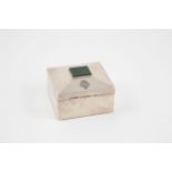 Geo V S/S Cigarette Box square shape, the hinged lid inset with a dark green agate panel, engraved