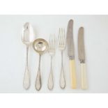 Canteen of Geo V S/S Cutlery feather edge pattern, comprising, six table forks, six tablespoons, six