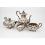 Geo IV/ Wm IV S/S 4pce Tea & Coffee Set a fine quality service, melon shaped, the pots with