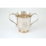 Geo III S/S Porringer plain baluster form with fluted scroll handles and engraved initials London,