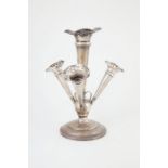 Geo V S/S Epergne with fixed large central trumpet and three matching detachable trumpets on