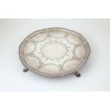 Geo III S/S Circular Salver with gadrooned edge with raised ribbon and husk decoration above a