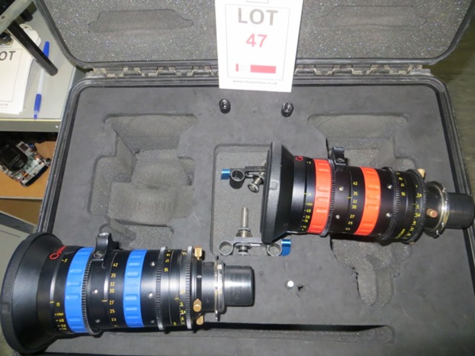 Pair 3D Augineaux Optimo DP 16-22 feet t2.8 lenses s/n 2035043 & 2021268 c/w flight case