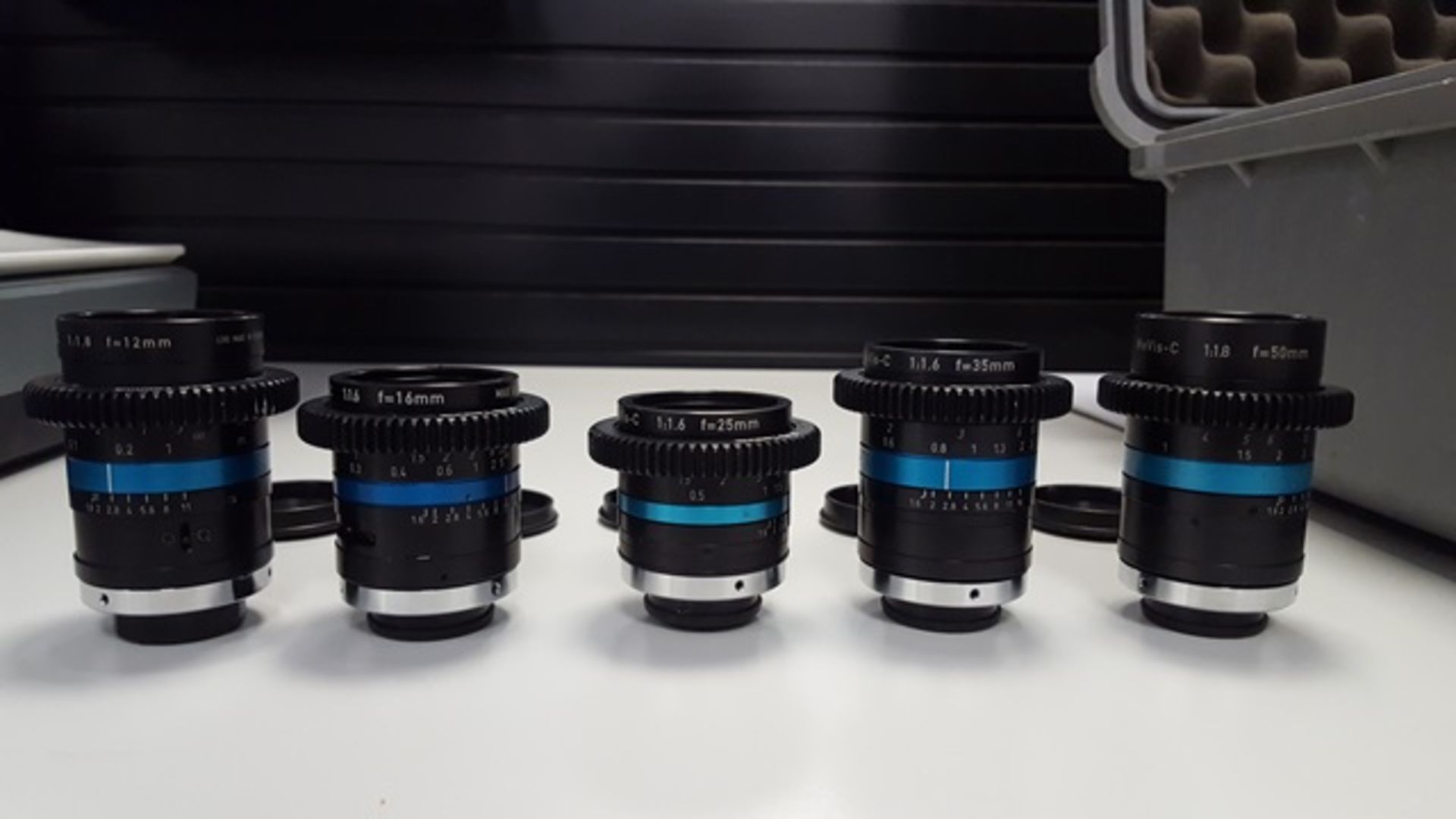 Set of Linos C Mount Lenses c/w P&S Technik Focus Rings 12mm s/n 11856562, 16mm s/n 11943224...