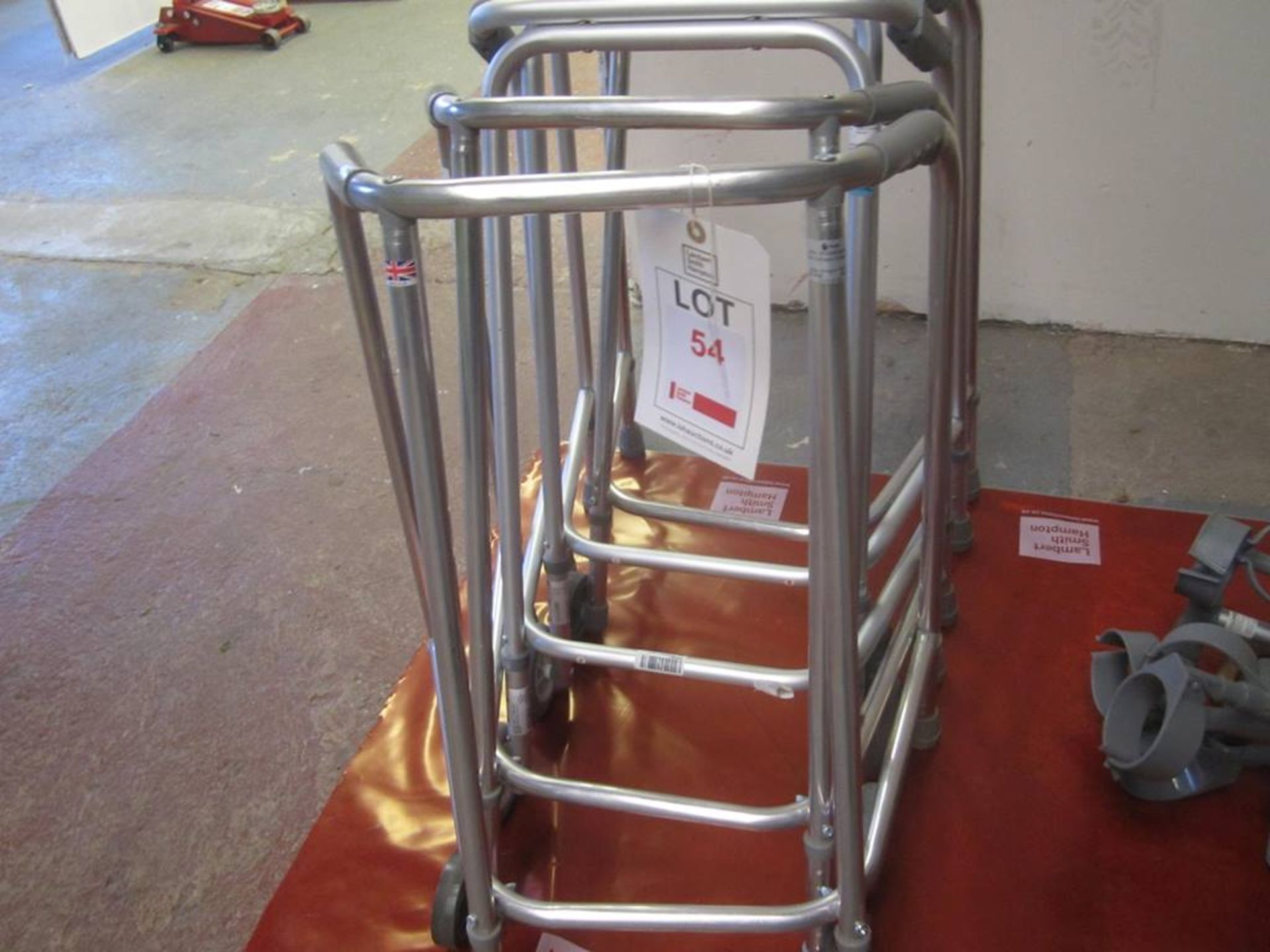 Five aluminium frame mobile walking aids