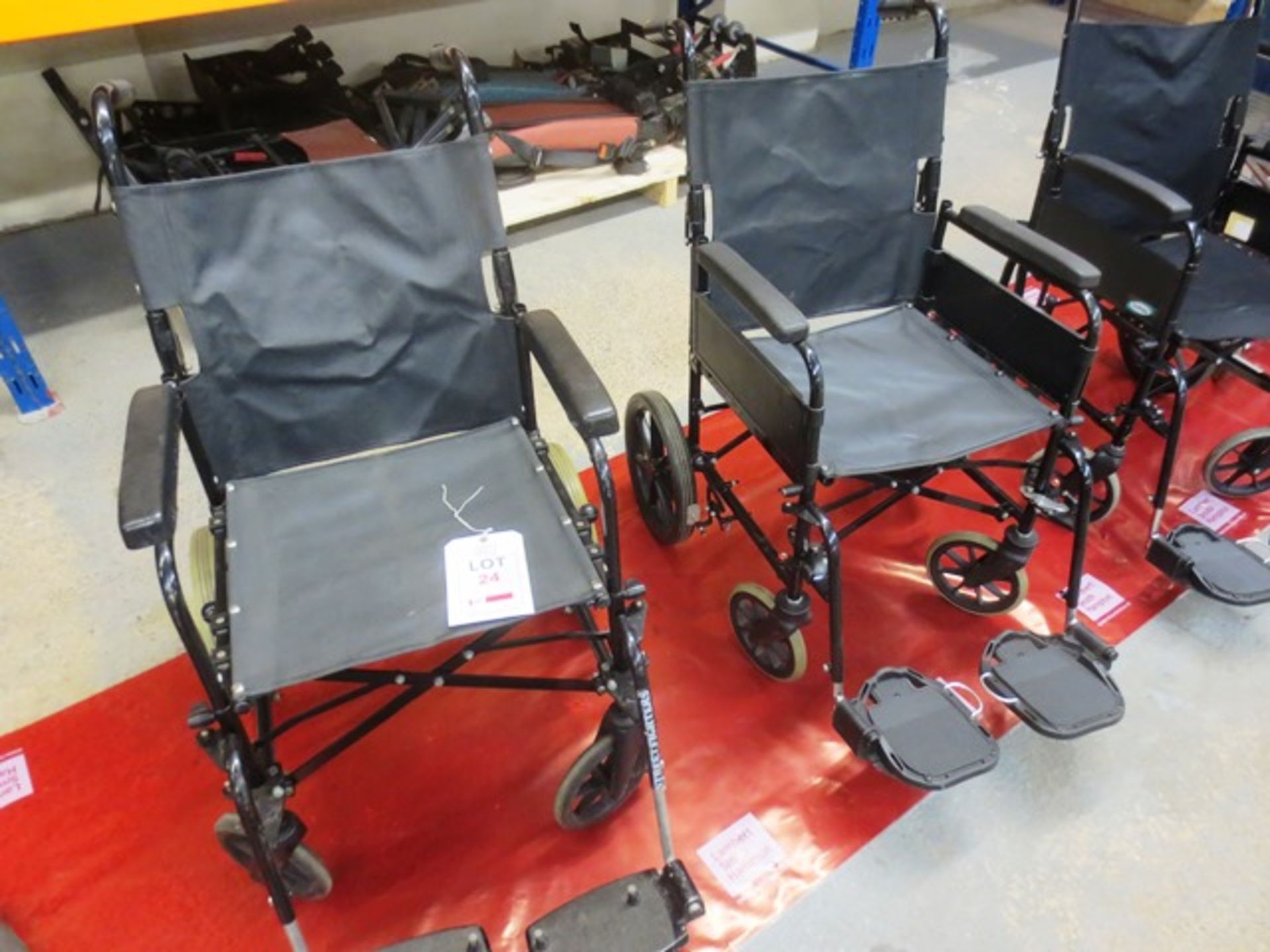 Two assorted collapsible wheelchairs