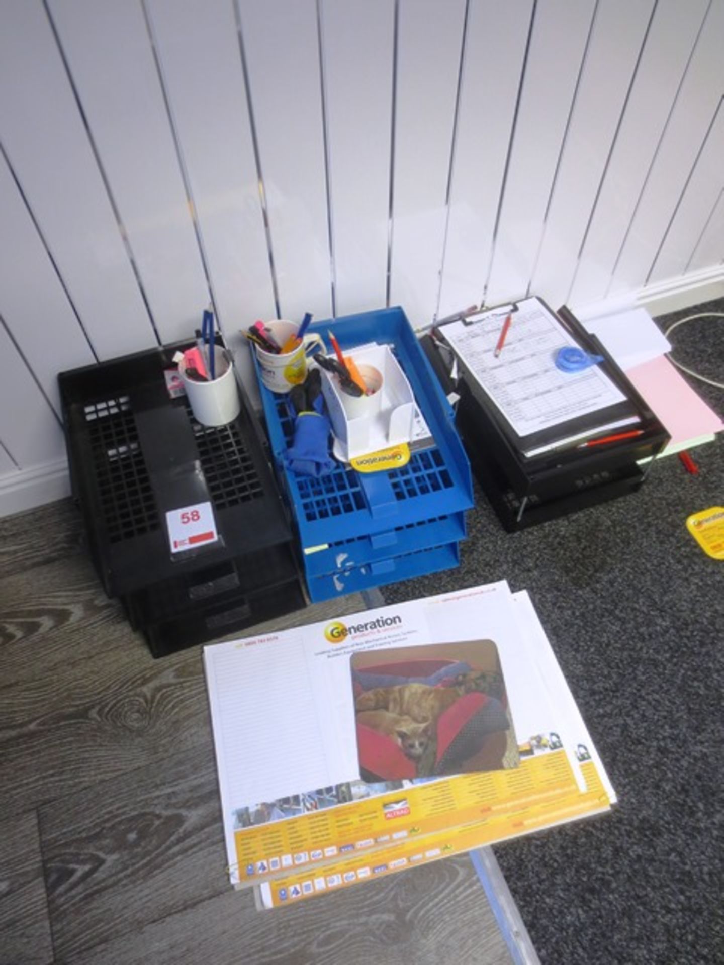 Assorted stationary and plastic in trays as lotted