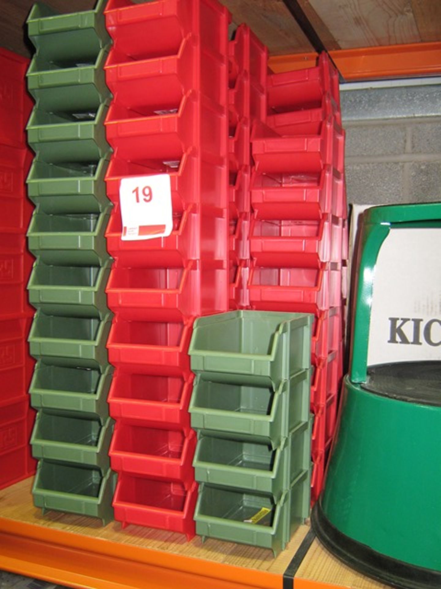 82 x Plastic storage bins (100mm x 140mm deep x 70mm high)