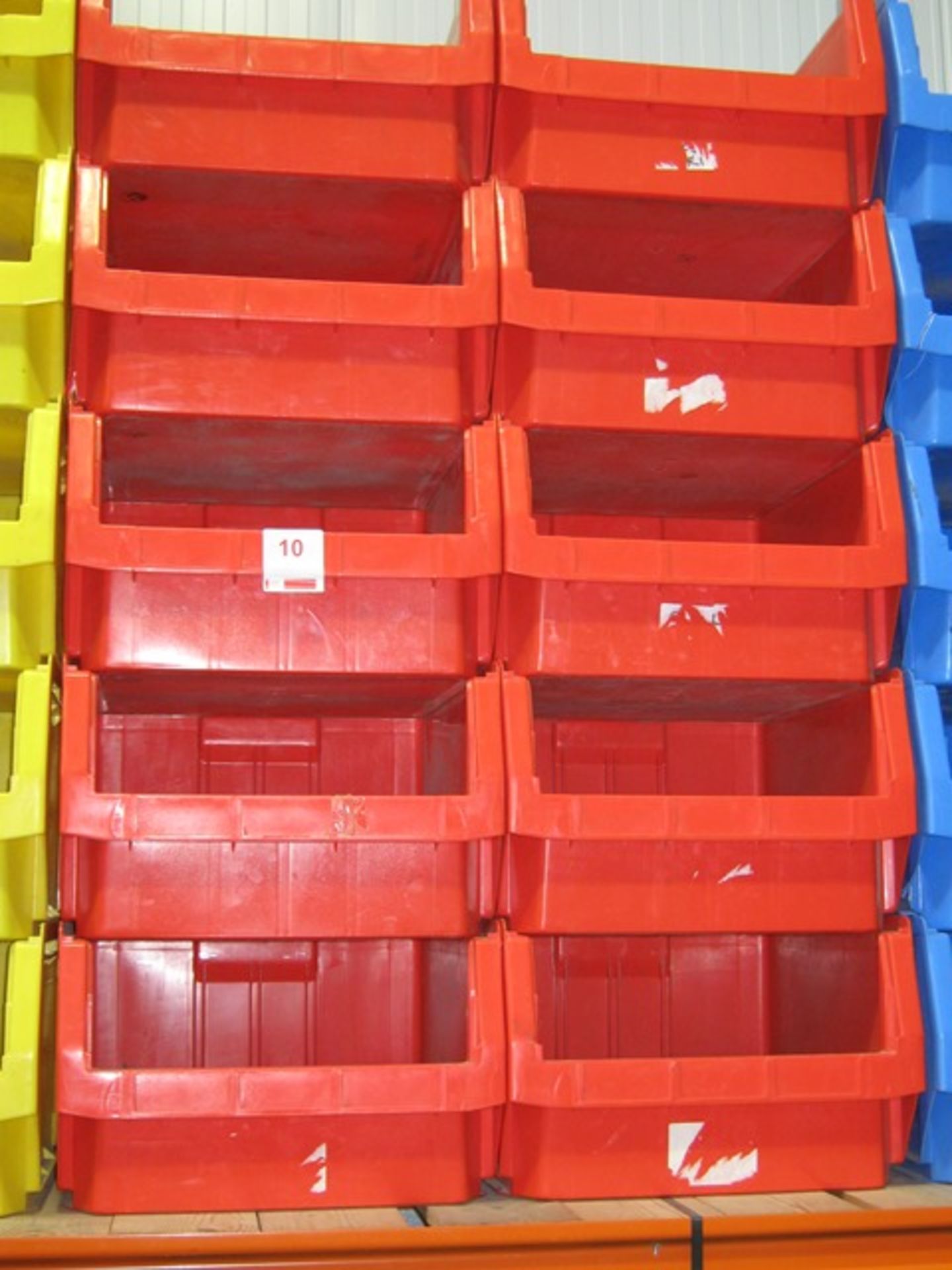 10 x Plastic storage bins (460mm x 500mm deep x 280mm high)