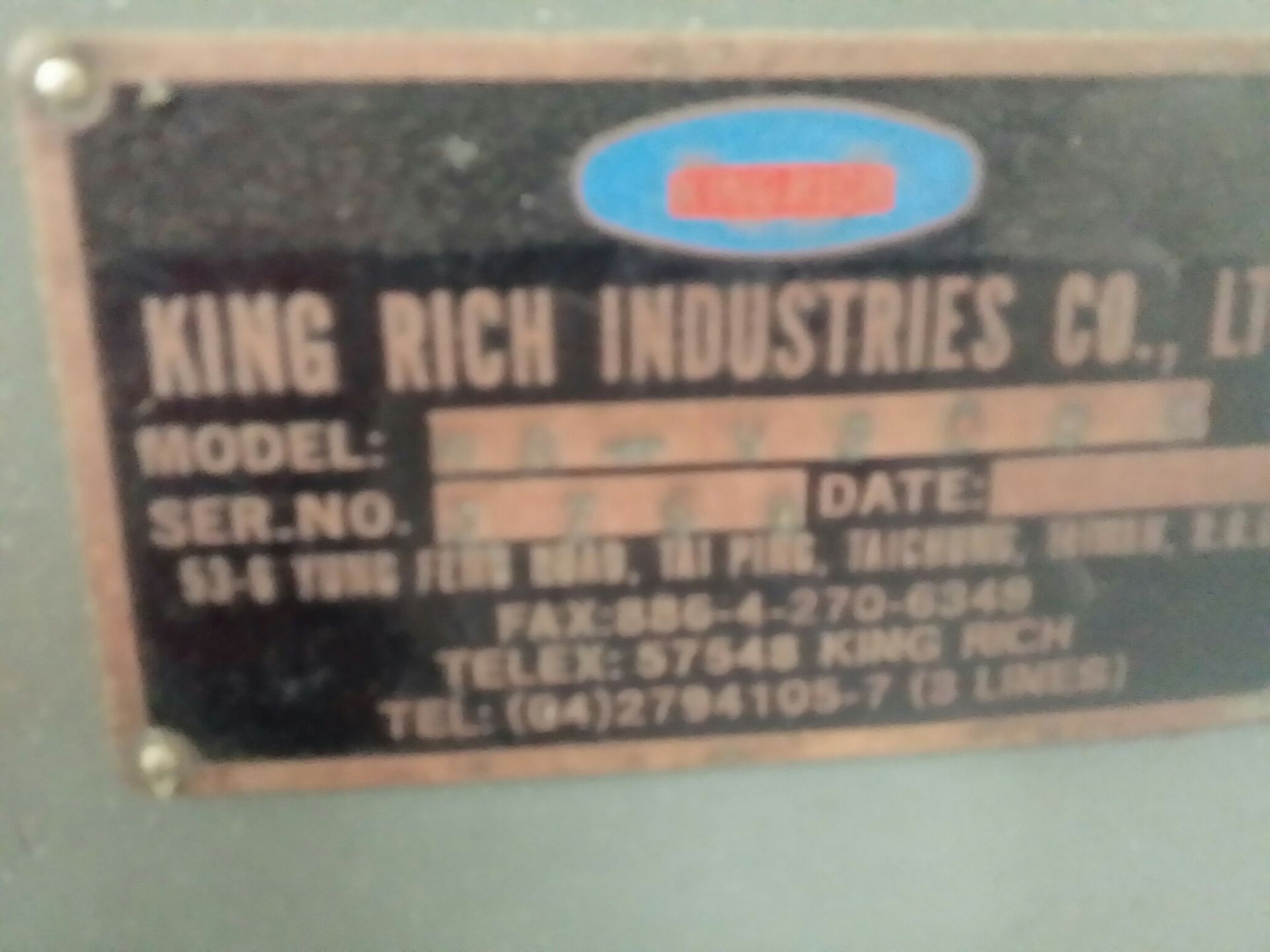 King Rich, KRV 3000 turret mill, serial number:3766, variable speed: Low – 70-460, high 500-3600rpm - Image 3 of 6