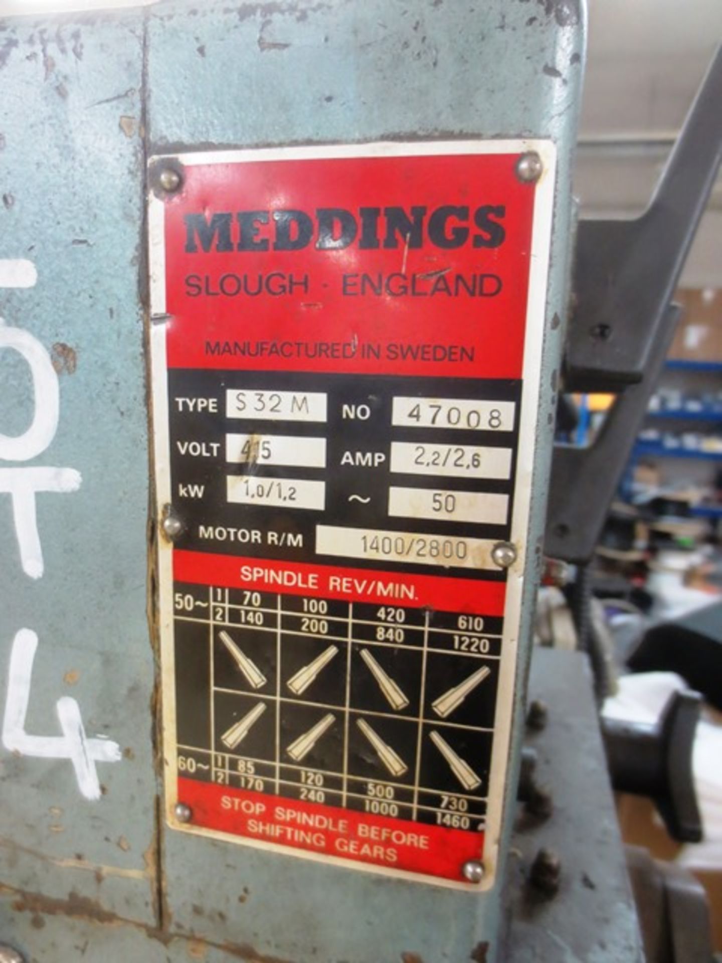 Meddings 532m pillar drill, serial no: 47008, max spindle speed: 1460, table size: 500 x 350mm, 3 - Image 3 of 3