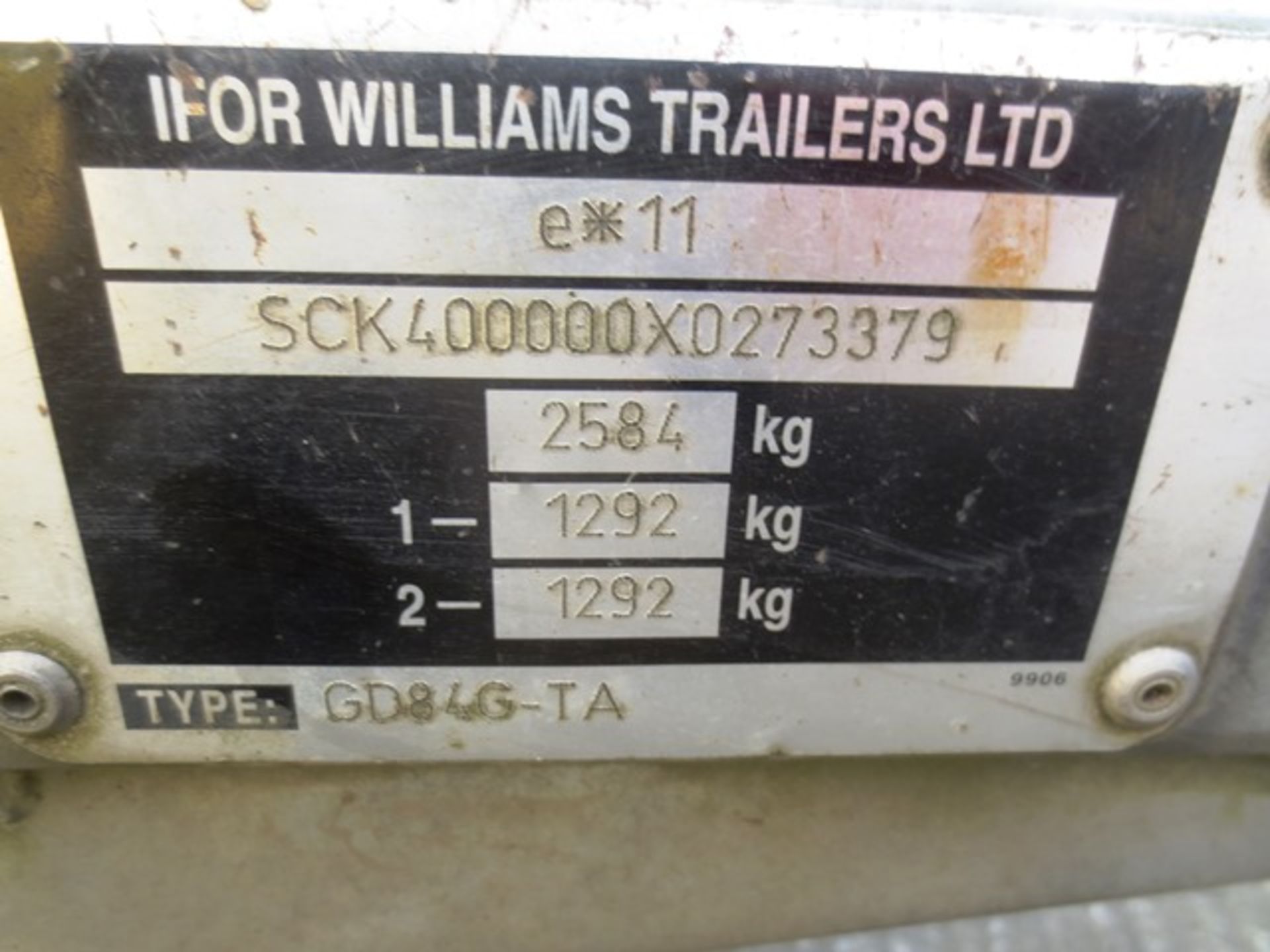 Ifor Williams GD84G-TA galvanised steel, twin axle plant trailer, 2500kg capacity, chassis no: - Image 6 of 6