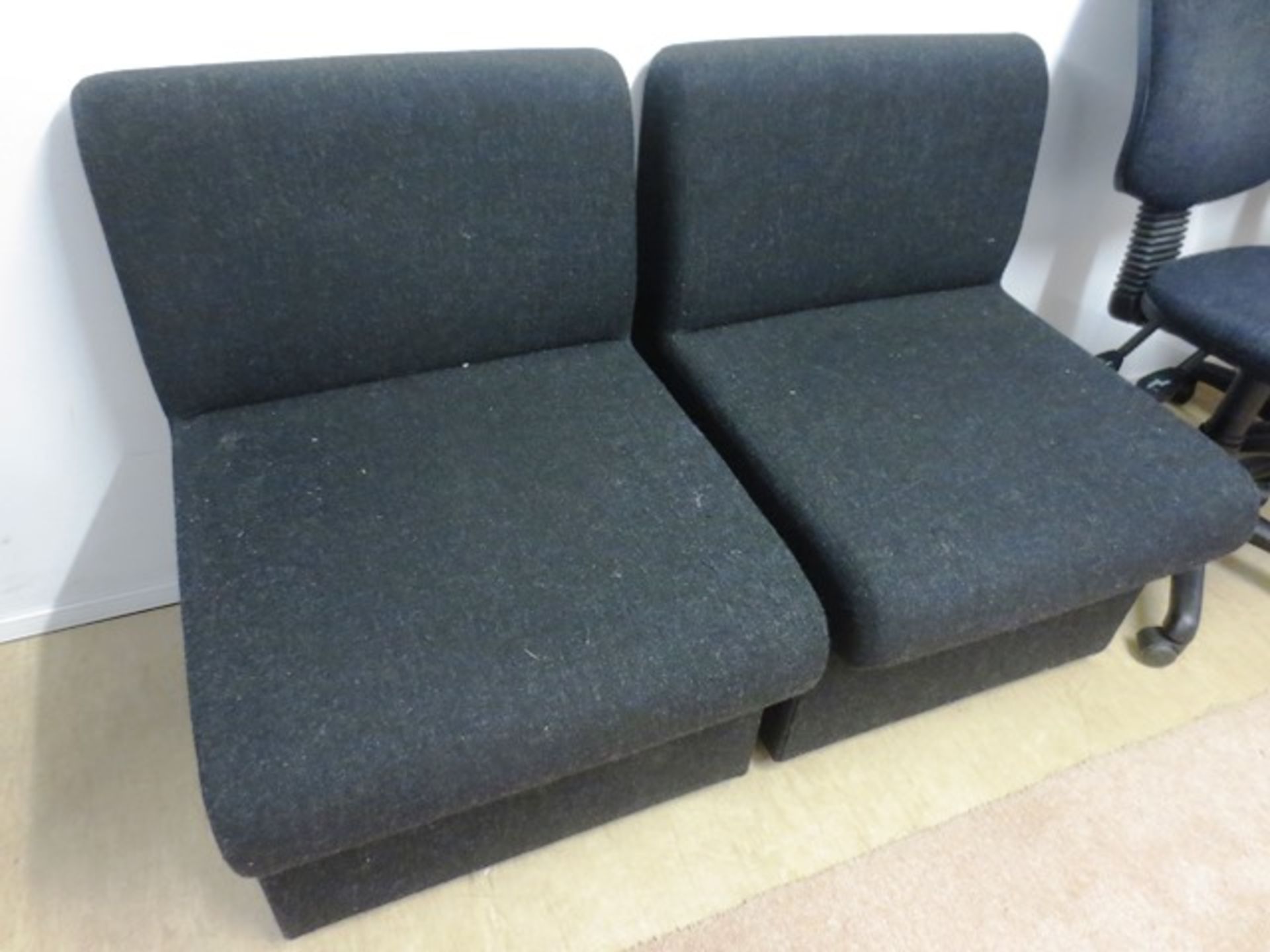 Two black cloth upholstered reception type chairs