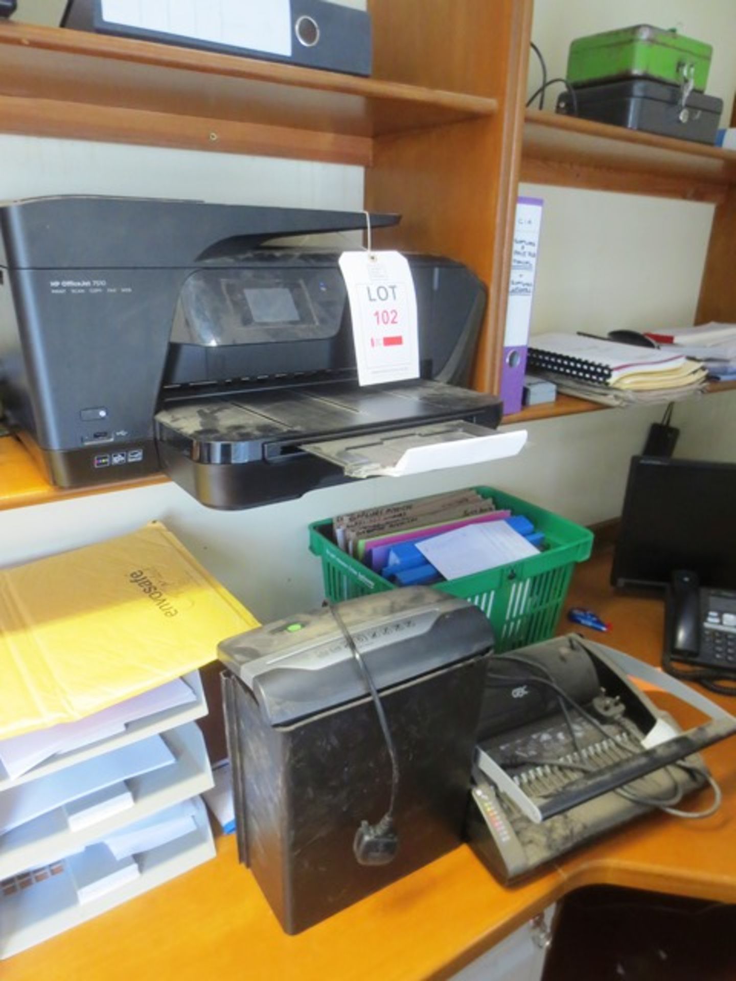 HP Office Jet 7510 inkjet printer, shredder and binding machine