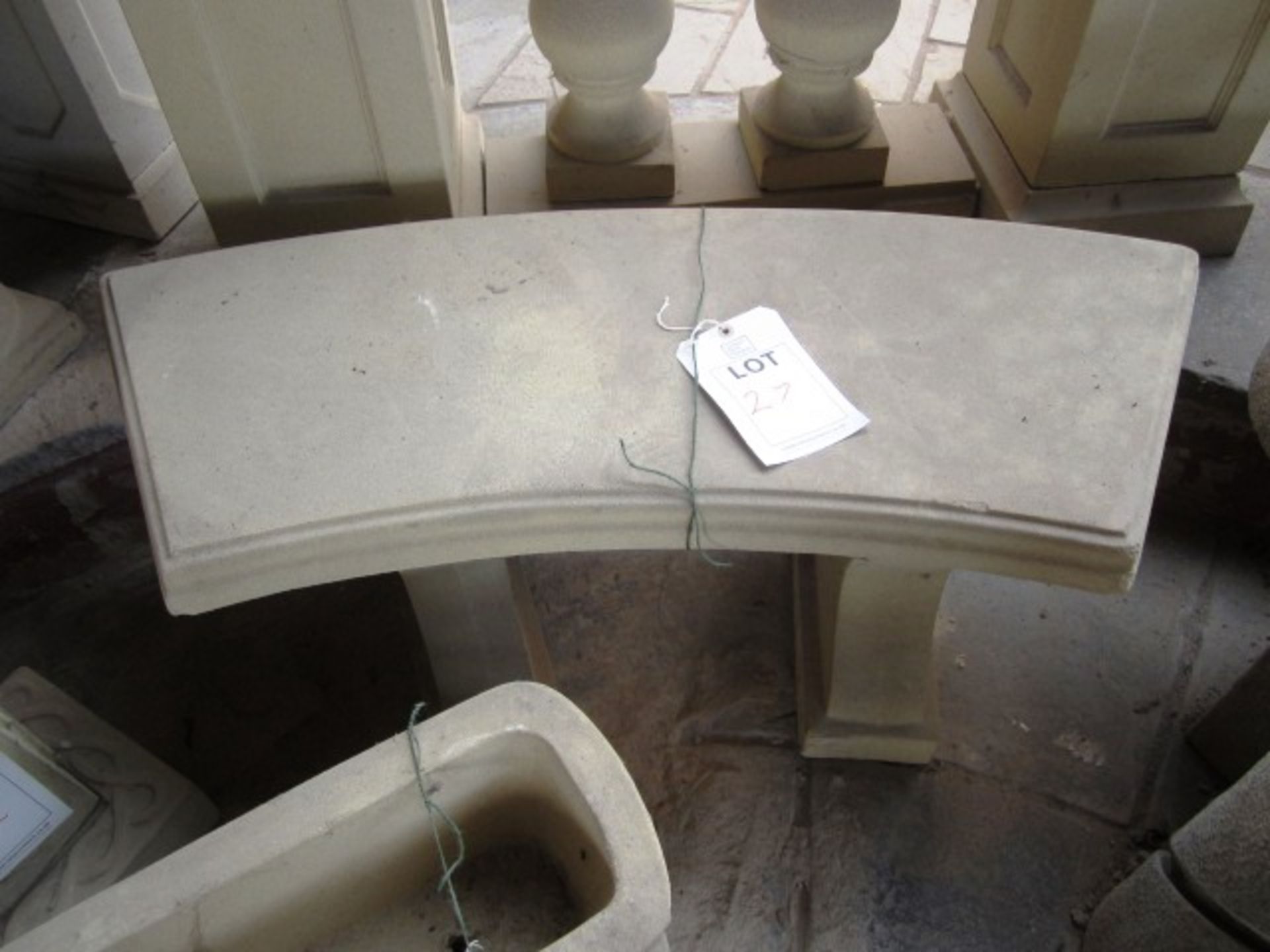 Reconstituted concrete stone 3-piece curved bench comprising of: 2 x uprights, 1 x bench seat,