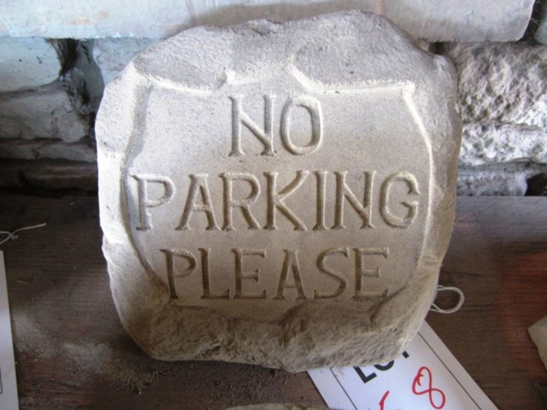 Reconstituted concrete stone slogan name plaque "No parking please", approx. dimensions: length