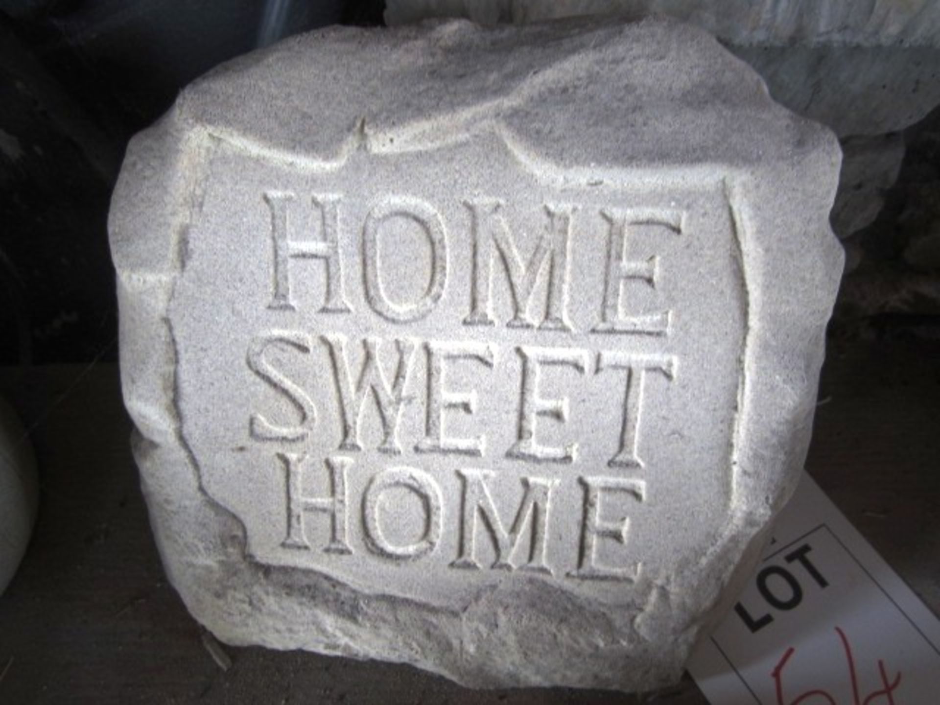 Reconstituted concrete stone slogan name plaque, "Home Sweet Home", approx. dimensions: length 260mm