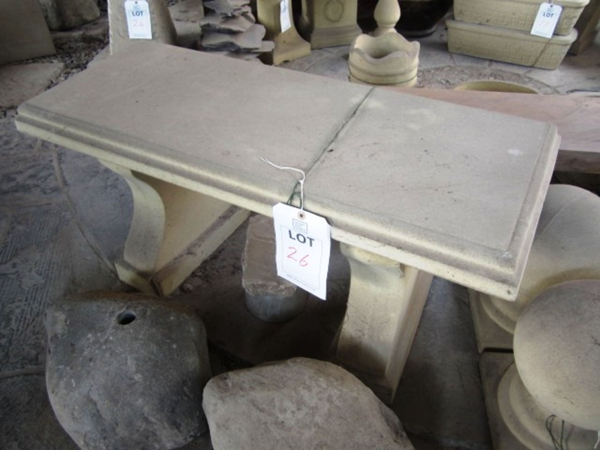 Reconstituted concrete stone 3-piece bench comprising of: 2 x uprights, 1 x bench seat, approx.