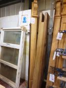 Four assorted timber mouldings and glazed timber window frames, approx 1795 x 1040mm