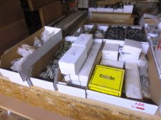 Nine boxes of assorted window/door fitting stock, LED lamps, etc.
