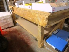 Two timber frame workbenches, approx 1220 x 2440 with mounted vice (Please note: excludes all